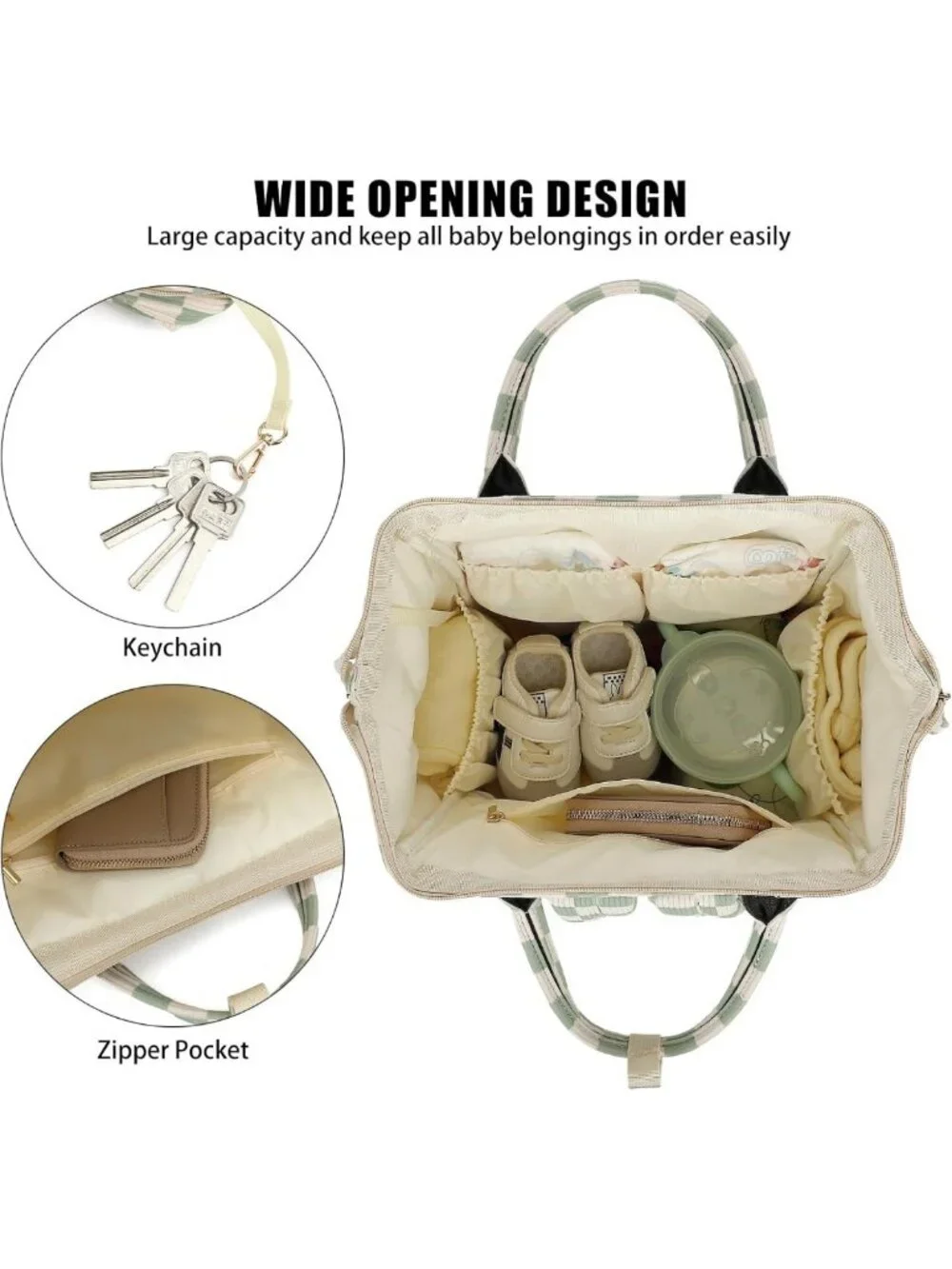 Stylish Large Capacity Baby Diaper Bag Backpack with Stroller Straps - Green